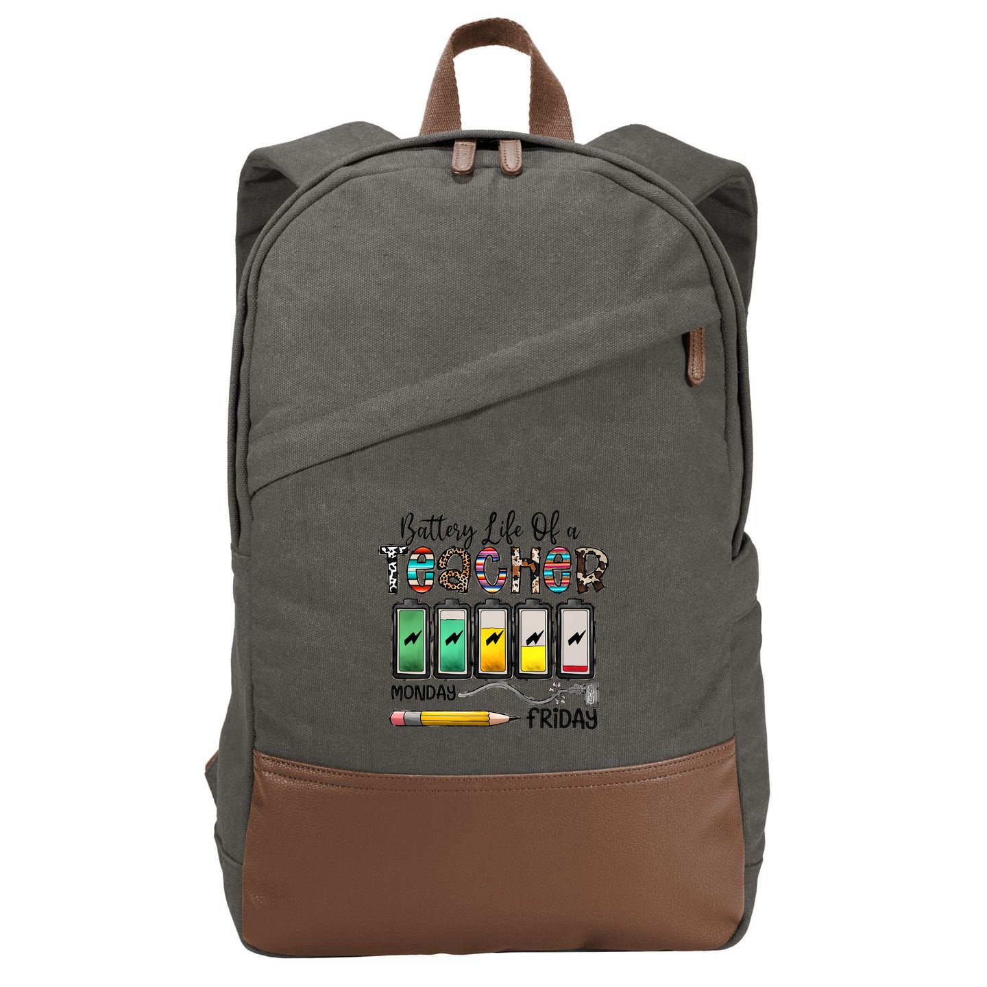 Battery Life Of A Teacher Monday To Friday Funny Teacher Life Back To School Cotton Canvas Backpack