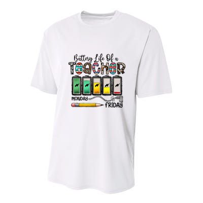 Battery Life Of A Teacher Monday To Friday Funny Teacher Life Back To School Youth Performance Sprint T-Shirt