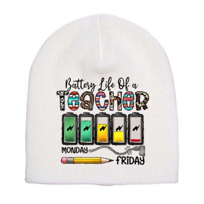 Battery Life Of A Teacher Monday To Friday Funny Teacher Life Back To School Short Acrylic Beanie