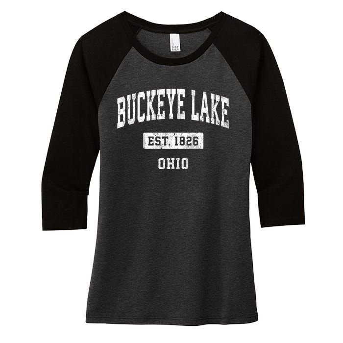 Buckeye Lake Ohio Oh Vintage Sports Established Women's Tri-Blend 3/4-Sleeve Raglan Shirt