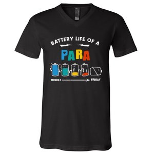 Battery Life Of a Paraprofessional Funny Para Para Teacher V-Neck T-Shirt