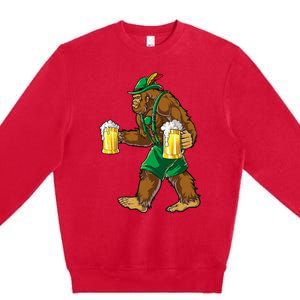 Bigfoot Lederhosen Oktoberfest Prost Beer Mug Premium Crewneck Sweatshirt