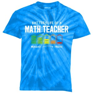 Battery Life Of A Math Teacher Coworker Algebra Teacher Gift Kids Tie-Dye T-Shirt