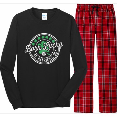 Born Lucky On St Patricks Day For Birthday Party Meaningful Gift Long Sleeve Pajama Set