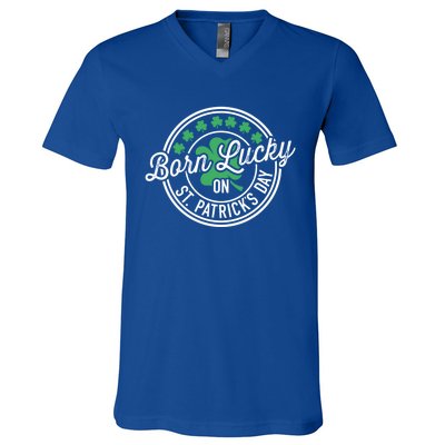 Born Lucky On St Patricks Day For Birthday Party Meaningful Gift V-Neck T-Shirt