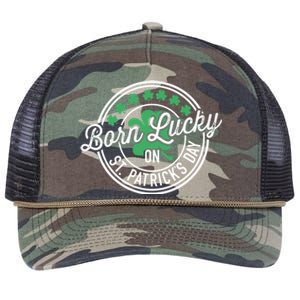 Born Lucky On St Patricks Day For Birthday Party Meaningful Gift Retro Rope Trucker Hat Cap