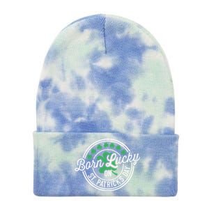 Born Lucky On St Patricks Day For Birthday Party Meaningful Gift Tie Dye 12in Knit Beanie