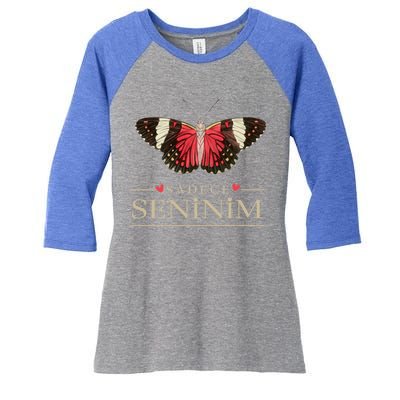 Butterfly Love Outfit Cool Gift Sadece Seninim (Turkish) Gift Women's Tri-Blend 3/4-Sleeve Raglan Shirt