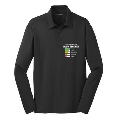 Battery Life Of A Math Teacher Sarcastic Algebra Teacher Gift Silk Touch Performance Long Sleeve Polo