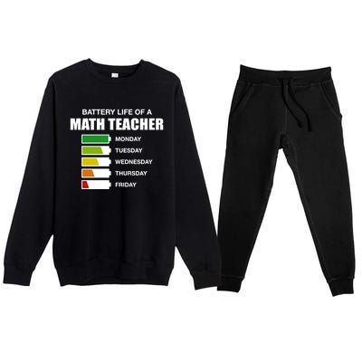 Battery Life Of A Math Teacher Sarcastic Algebra Teacher Gift Premium Crewneck Sweatsuit Set