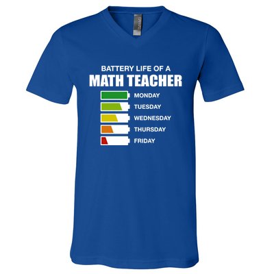 Battery Life Of A Math Teacher Sarcastic Algebra Teacher Gift V-Neck T-Shirt