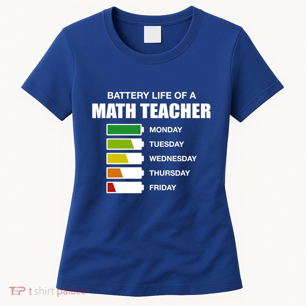 Battery Life Of A Math Teacher Sarcastic Algebra Teacher Gift Womens T-Shirt