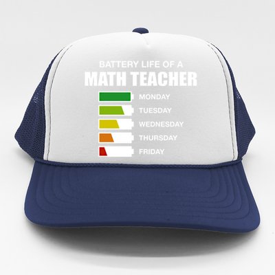 Battery Life Of A Math Teacher Sarcastic Algebra Teacher Gift Trucker Hat