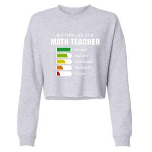 Battery Life Of A Math Teacher Sarcastic Algebra Teacher Gift Cropped Pullover Crew