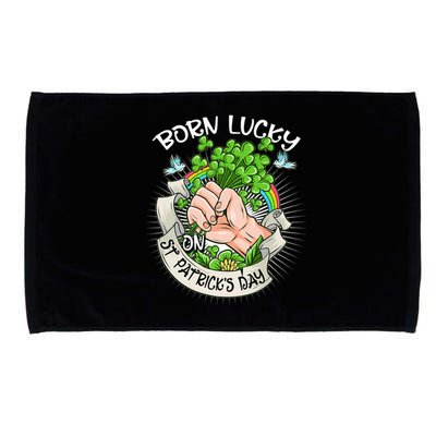 Born Lucky On St Patricks Day Funny Irish Shamrock Clovers Premium Microfiber Hand Towel