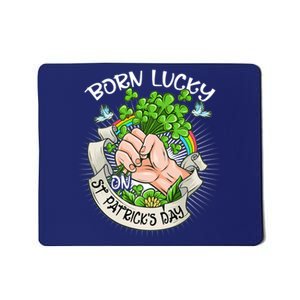 Born Lucky On St Patricks Day Funny Irish Shamrock Clovers Premium Mousepad