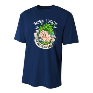 Born Lucky On St Patricks Day Funny Irish Shamrock Clovers Premium Youth Performance Sprint T-Shirt