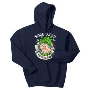 Born Lucky On St Patricks Day Funny Irish Shamrock Clovers Premium Kids Hoodie