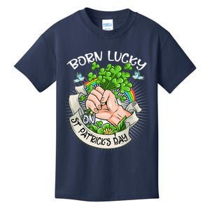 Born Lucky On St Patricks Day Funny Irish Shamrock Clovers Premium Kids T-Shirt