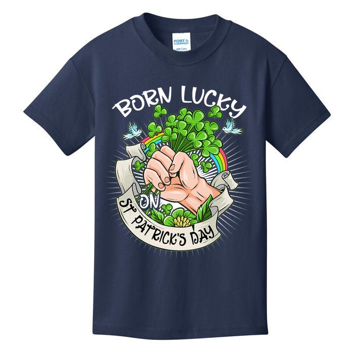 Born Lucky On St Patricks Day Funny Irish Shamrock Clovers Premium Kids T-Shirt