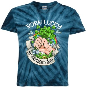 Born Lucky On St Patricks Day Funny Irish Shamrock Clovers Premium Kids Tie-Dye T-Shirt