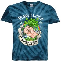 Born Lucky On St Patricks Day Funny Irish Shamrock Clovers Premium Kids Tie-Dye T-Shirt