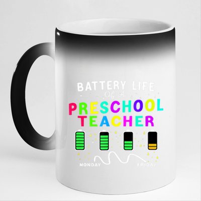 Battery Life Of A Preschool Monday Friday Teachers Students Funny Gift 11oz Black Color Changing Mug