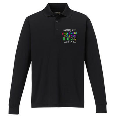 Battery Life Of A Preschool Monday Friday Teachers Students Funny Gift Performance Long Sleeve Polo