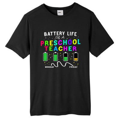 Battery Life Of A Preschool Monday Friday Teachers Students Funny Gift Tall Fusion ChromaSoft Performance T-Shirt