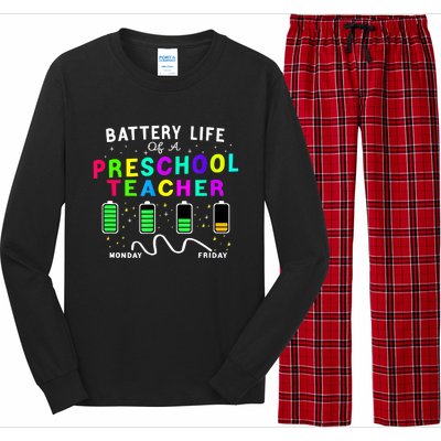 Battery Life Of A Preschool Monday Friday Teachers Students Funny Gift Long Sleeve Pajama Set