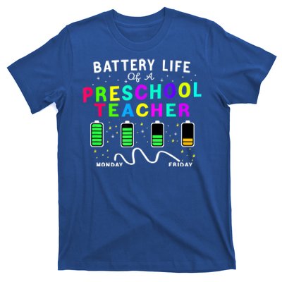 Battery Life Of A Preschool Monday Friday Teachers Students Funny Gift T-Shirt