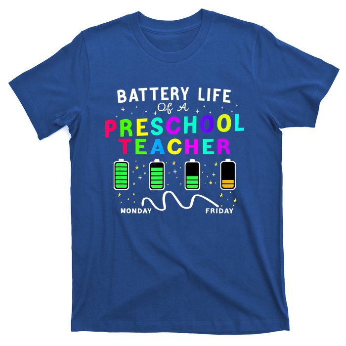 Battery Life Of A Preschool Monday Friday Teachers Students Funny Gift T-Shirt