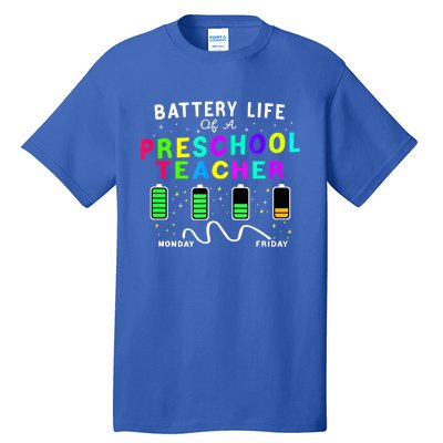 Battery Life Of A Preschool Monday Friday Teachers Students Funny Gift Tall T-Shirt