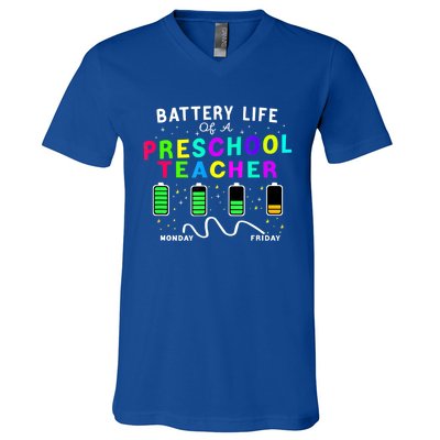 Battery Life Of A Preschool Monday Friday Teachers Students Funny Gift V-Neck T-Shirt