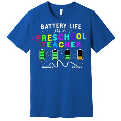 Battery Life Of A Preschool Monday Friday Teachers Students Funny Gift Premium T-Shirt