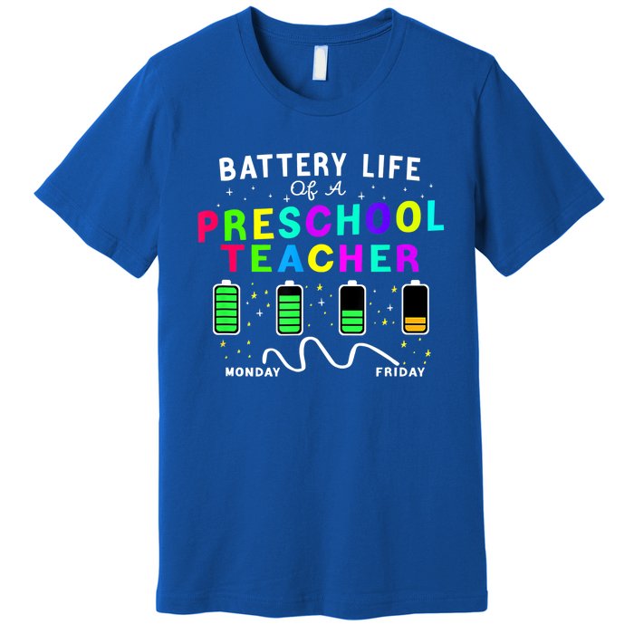 Battery Life Of A Preschool Monday Friday Teachers Students Funny Gift Premium T-Shirt