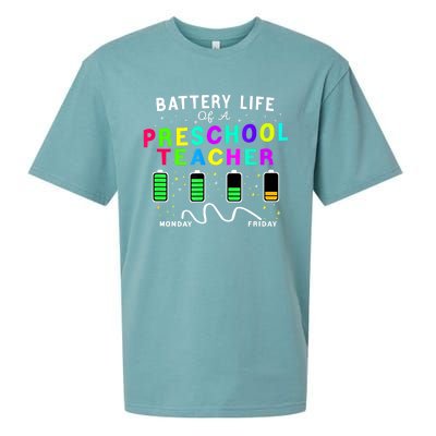 Battery Life Of A Preschool Monday Friday Teachers Students Funny Gift Sueded Cloud Jersey T-Shirt