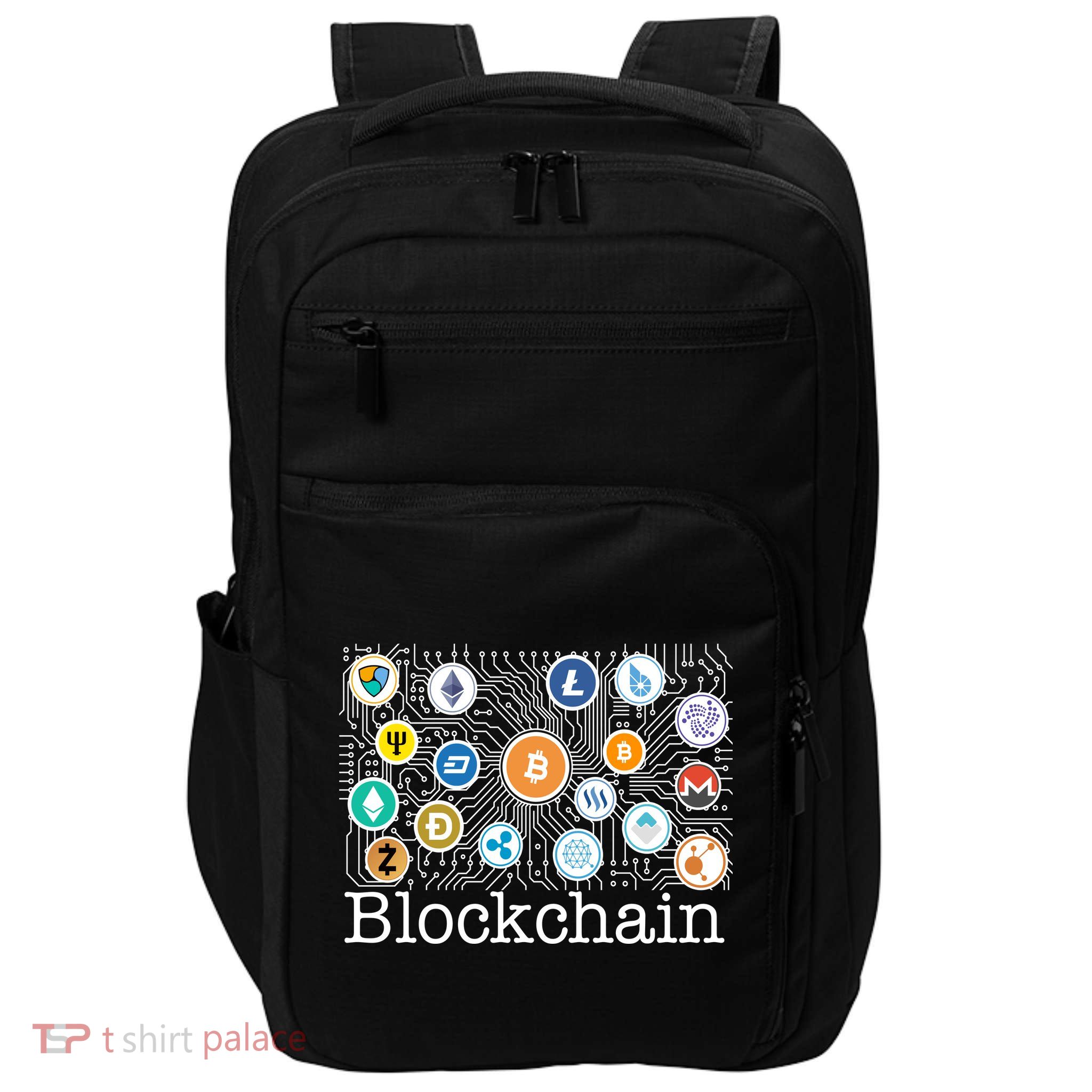 Blockchain Cryptocurrency Logos Impact Tech Backpack