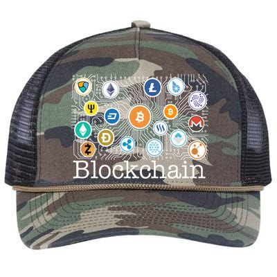 Blockchain Cryptocurrency Logos Retro Rope Trucker Hat Cap