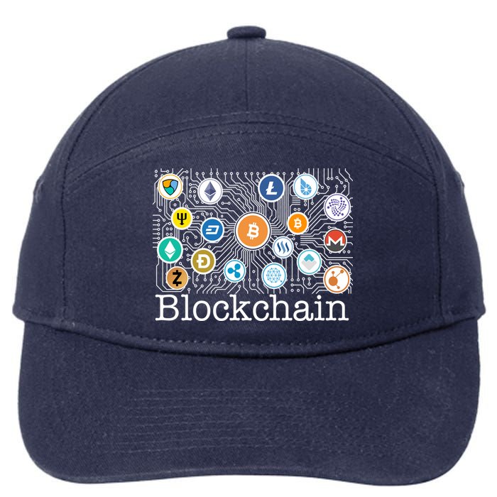 Blockchain Cryptocurrency Logos 7-Panel Snapback Hat