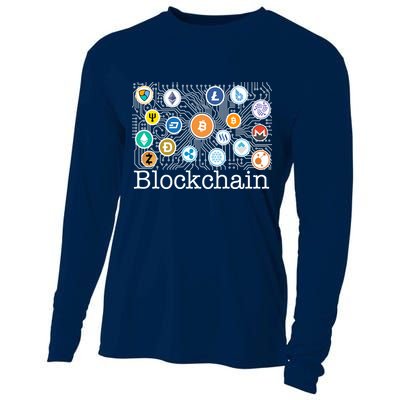 Blockchain Cryptocurrency Logos Cooling Performance Long Sleeve Crew