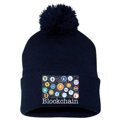 Blockchain Cryptocurrency Logos Pom Pom 12in Knit Beanie