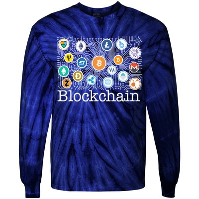 Blockchain Cryptocurrency Logos Tie-Dye Long Sleeve Shirt