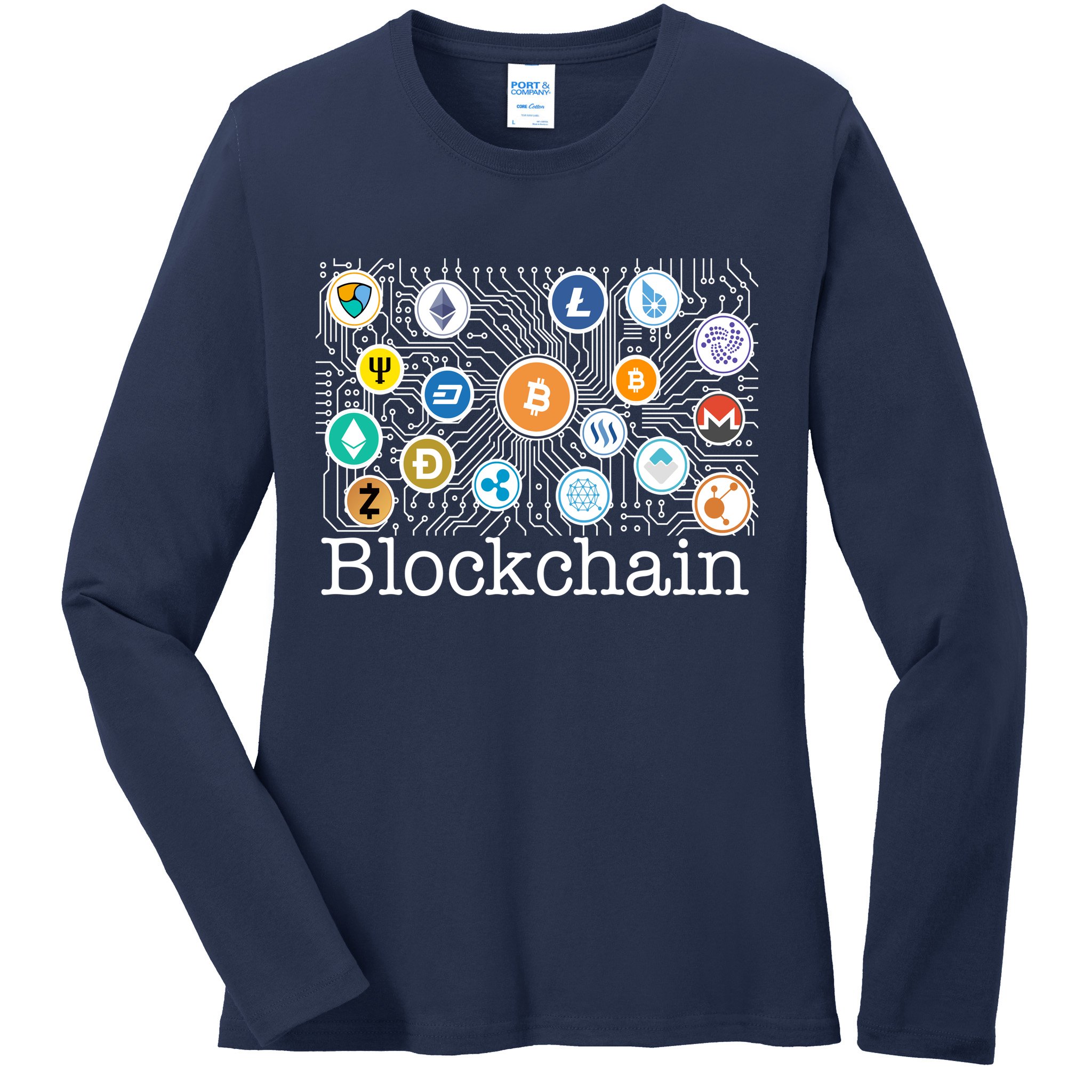 Blockchain Cryptocurrency Logos Ladies Long Sleeve Shirt