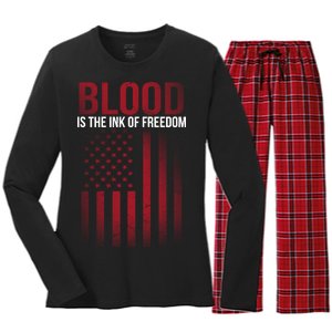 Blood The Ink of Freedom Women's Long Sleeve Flannel Pajama Set 