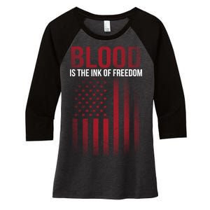 Blood The Ink of Freedom Women's Tri-Blend 3/4-Sleeve Raglan Shirt