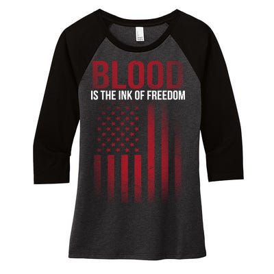 Blood The Ink of Freedom Women's Tri-Blend 3/4-Sleeve Raglan Shirt