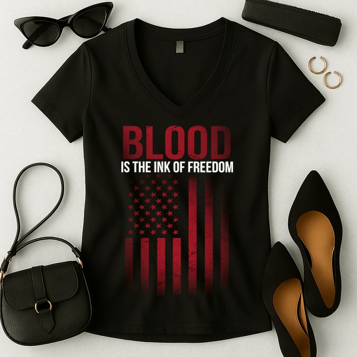 Blood The Ink of Freedom Women's V-Neck T-Shirt