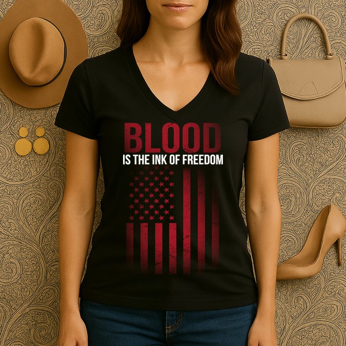 Blood The Ink of Freedom Women's V-Neck T-Shirt