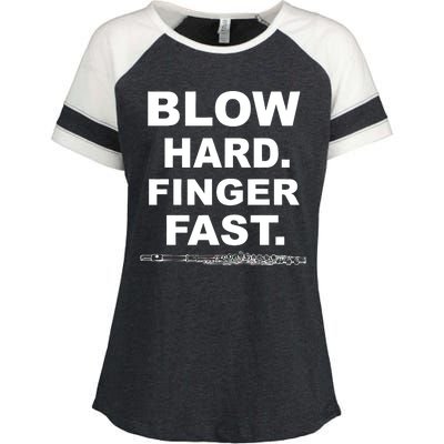 Blow Hard Finger Fast Flute Enza Ladies Jersey Colorblock Tee